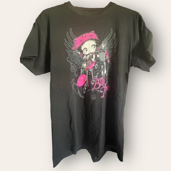 Betty Boop Brisco Brand Graphic Tee Biker Black XL NEW - Picture 6 of 6
